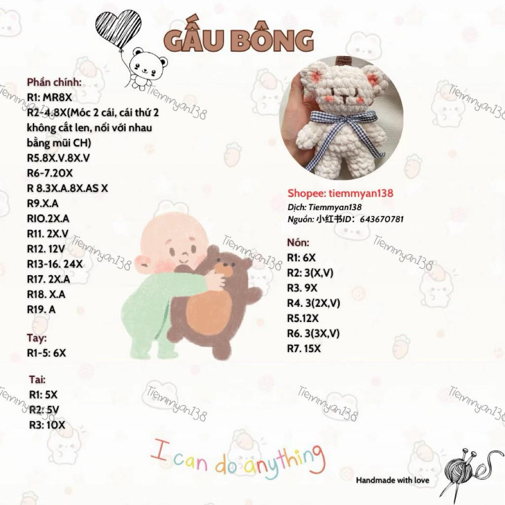 Chart móc gấu bông nhung trắng đeo nơ