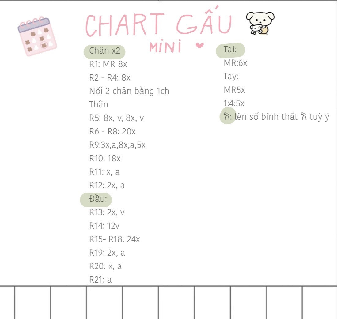 Chart móc gấu mini màu kem hồng dễ thương