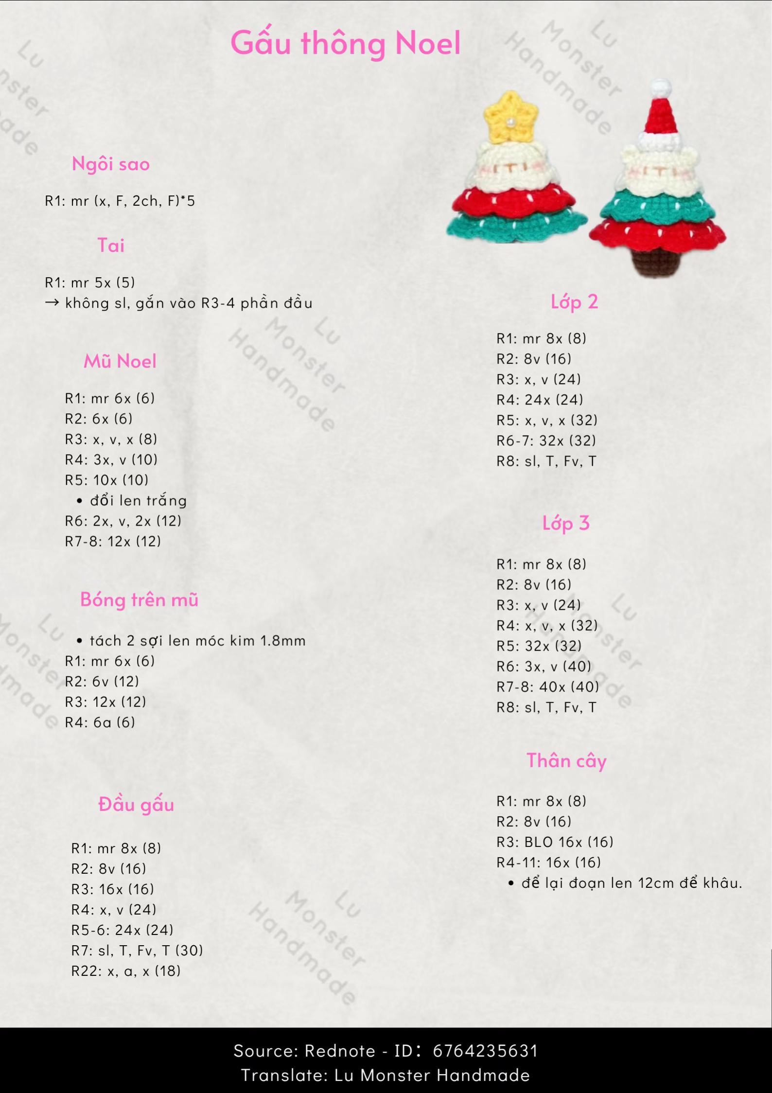 Chart móc gấu thông Noel màu đỏ xanh trắng