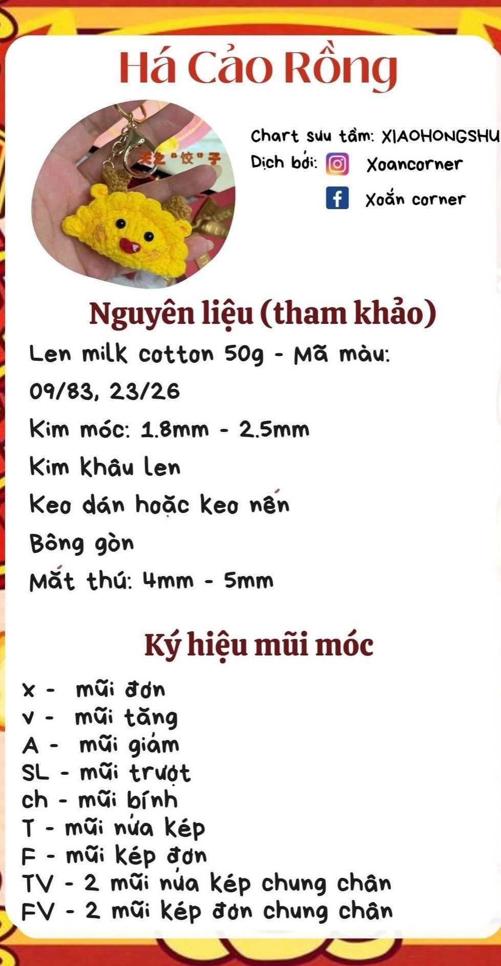 Chart móc Há Cảo Rồng vàng dễ thương