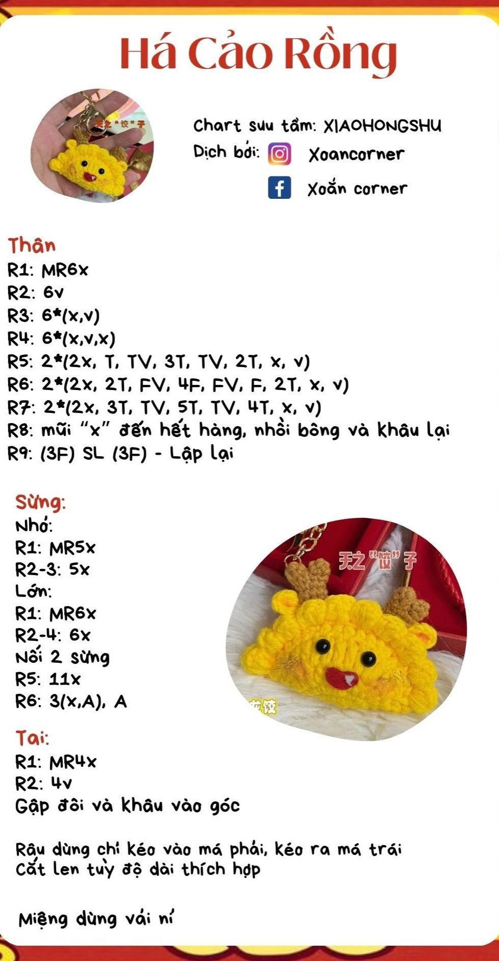 Chart móc Há Cảo Rồng vàng dễ thương