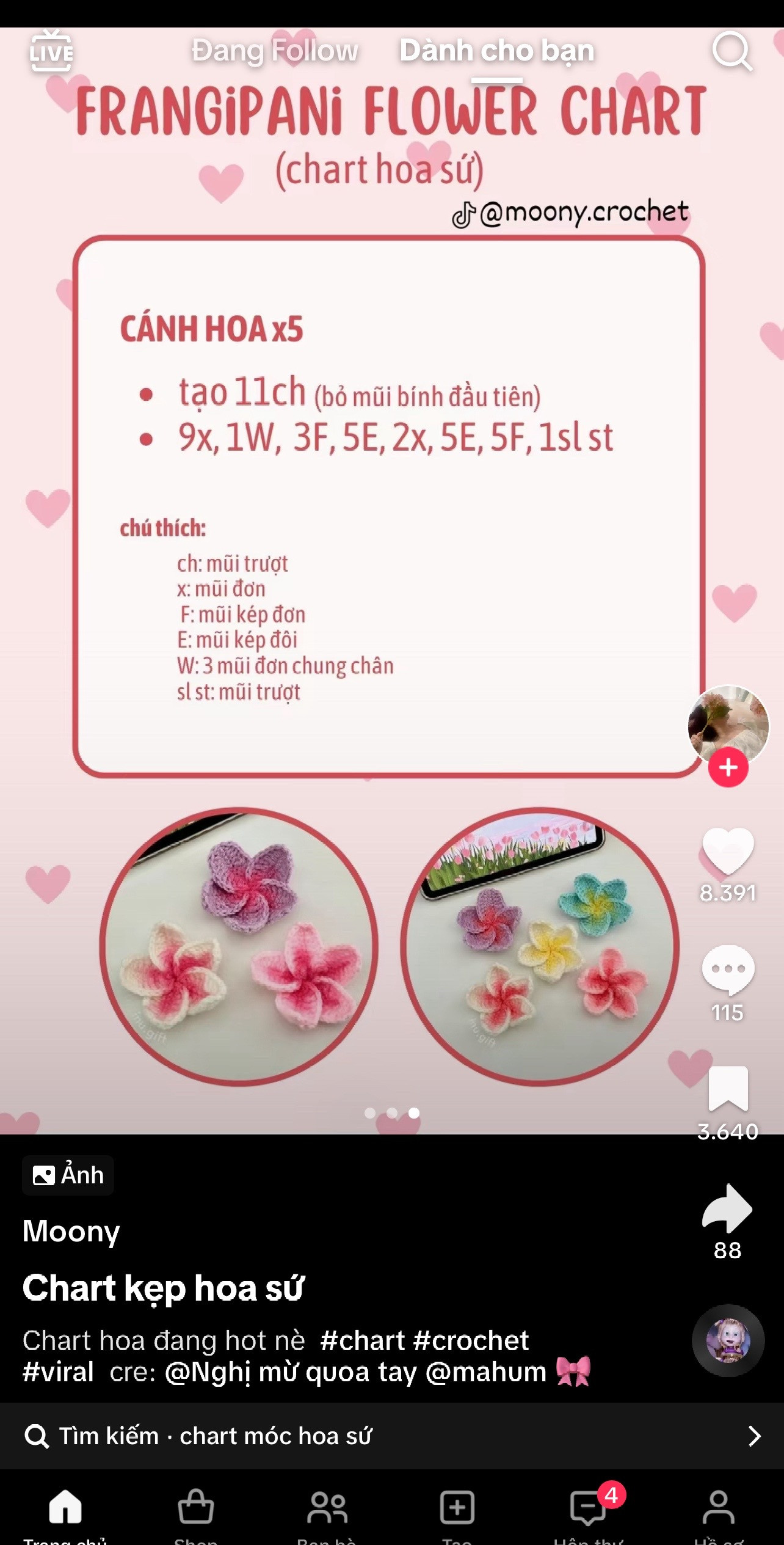 Chart móc hoa sứ Frangipani màu hồng tím đẹp