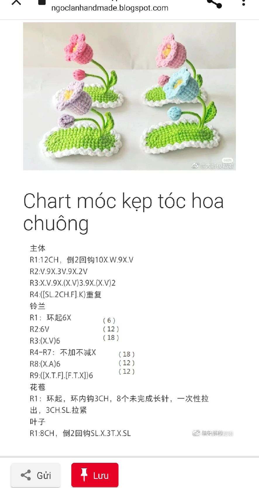 Chart móc kẹp tóc hoa chuông màu pastel