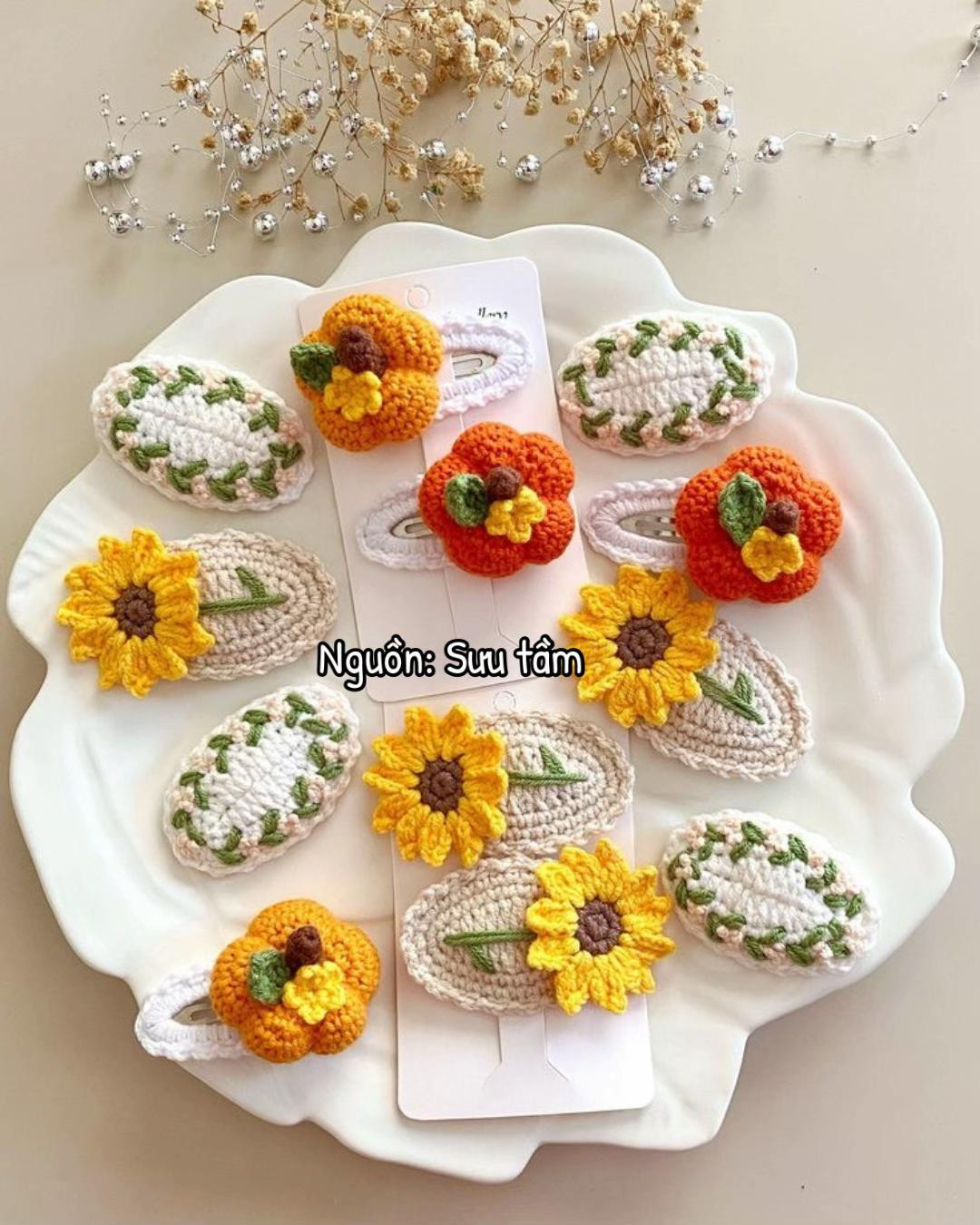 Chart móc kẹp tóc hoa hướng dương vàng nâu