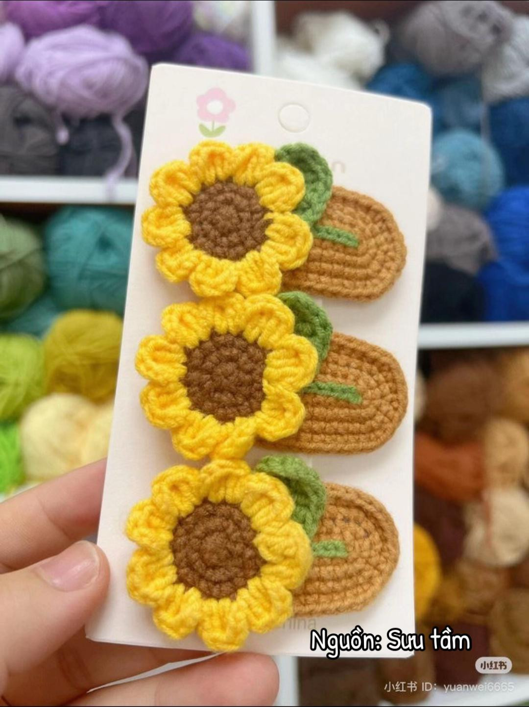 Chart móc kẹp tóc hoa hướng dương vàng nâu