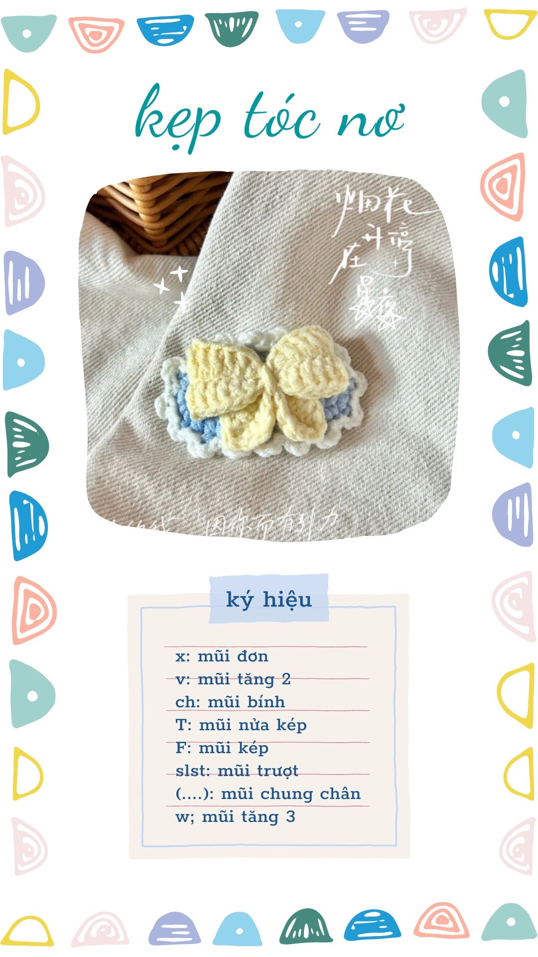 Chart móc kẹp tóc nơ màu vàng xanh pastel