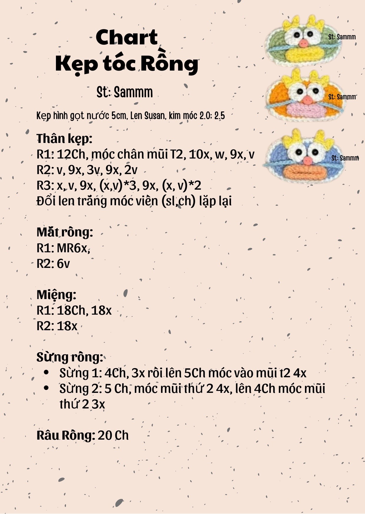 Chart móc kẹp tóc Rồng màu sắc dễ thương