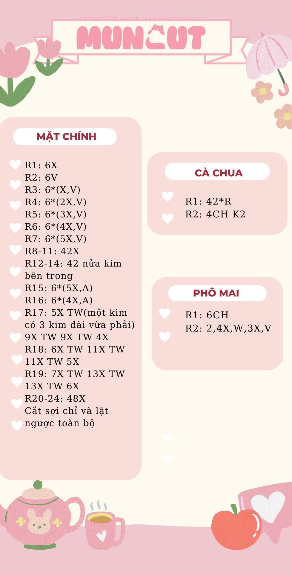 Chart móc khóa bánh sandwich dễ thương, hướng dẫn chi tiết từng hàng