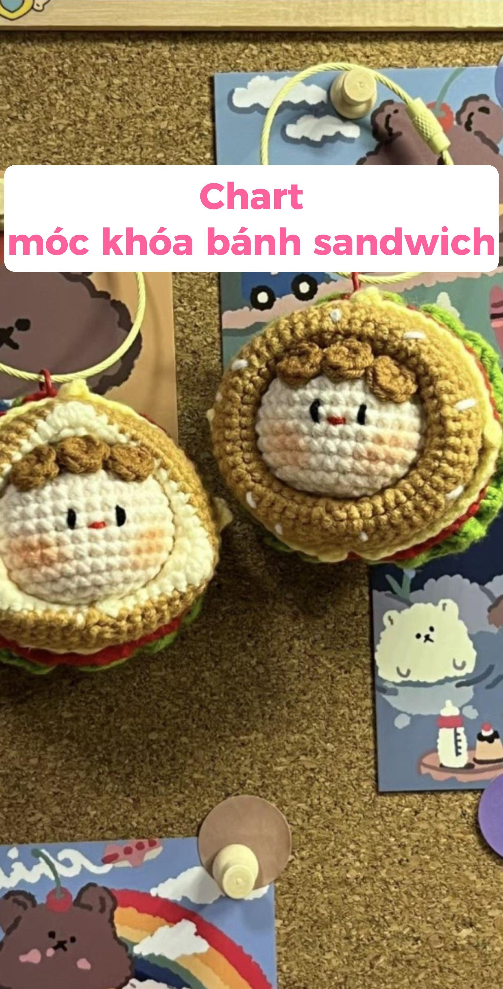 Chart móc khóa bánh sandwich dễ thương, hướng dẫn chi tiết từng hàng