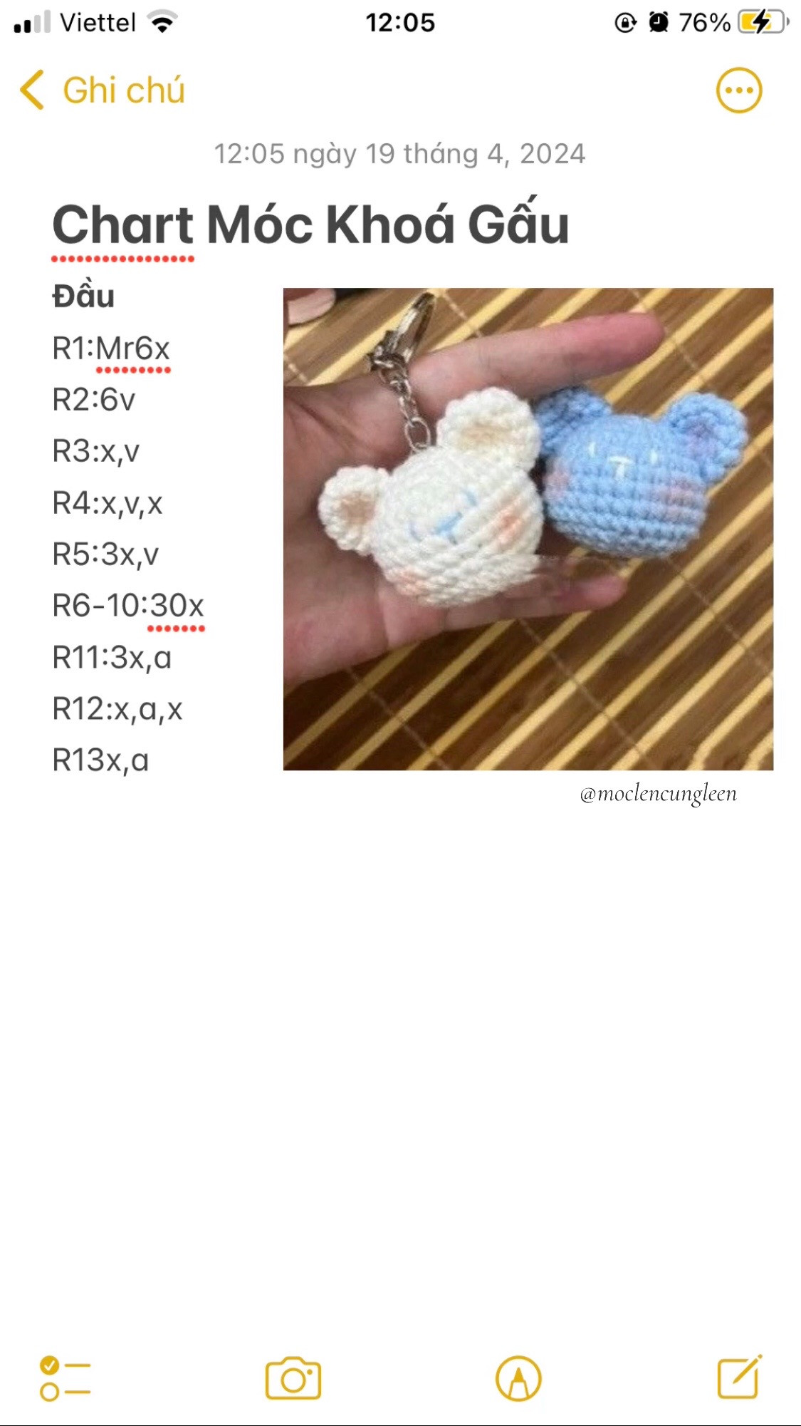 Chart Móc Khoá Gấu - Hướng dẫn móc đầu và tai