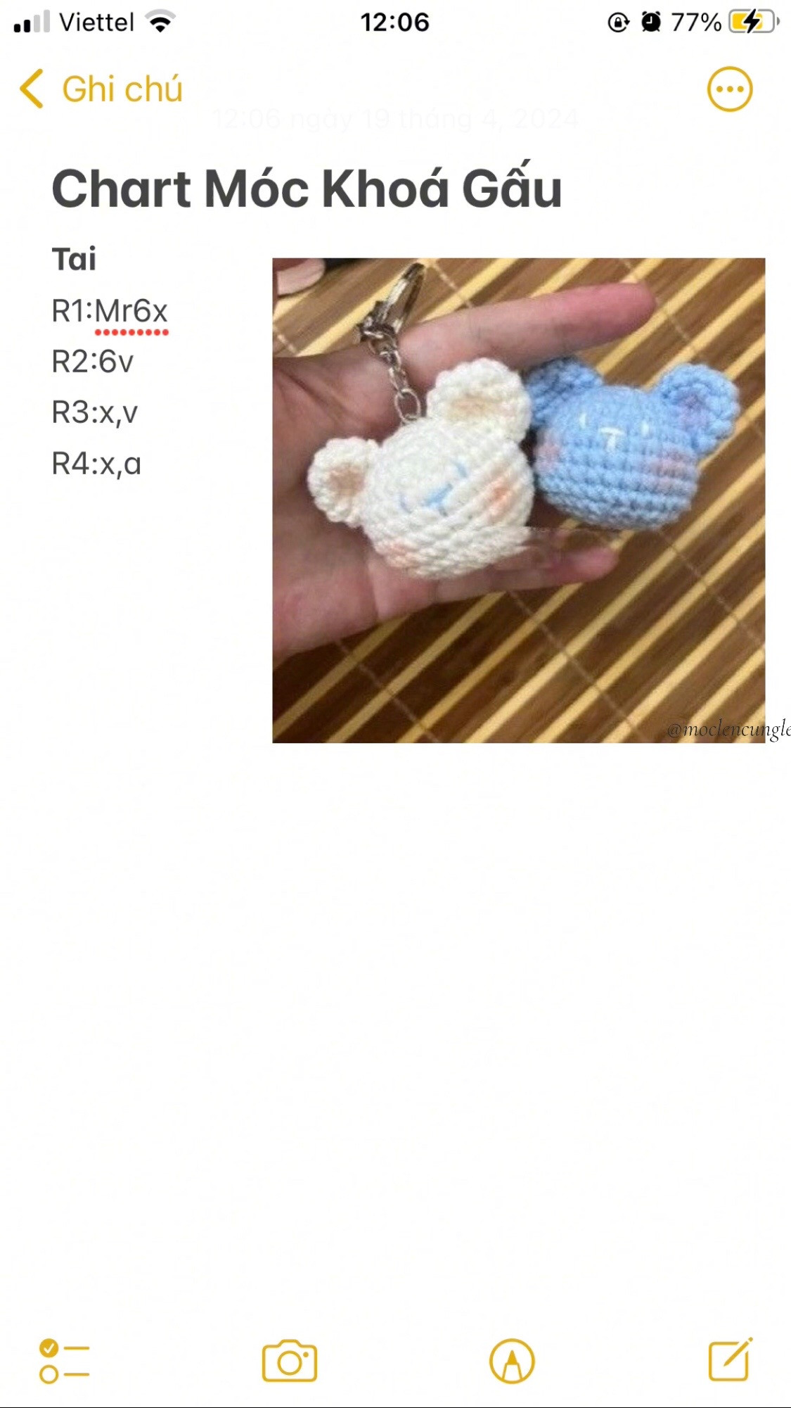 Chart Móc Khoá Gấu - Hướng dẫn móc đầu và tai