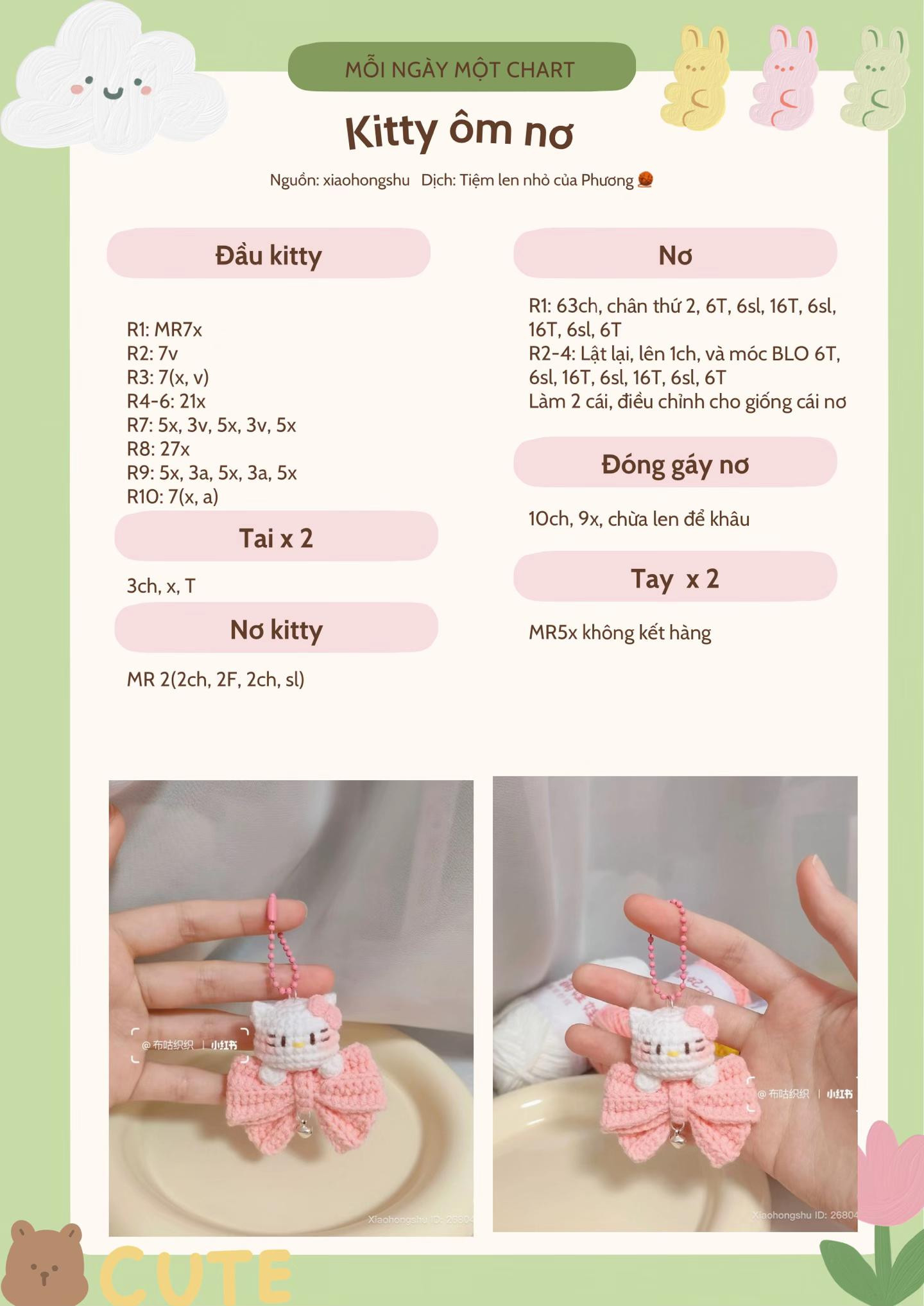 Chart móc Kitty ôm nơ hồng trắng dễ thương