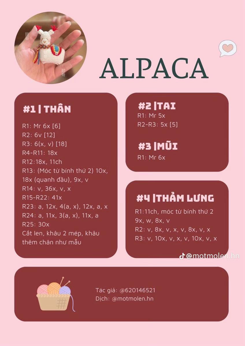 Chart móc len Alpaca dễ thương, hướng dẫn chi tiết từng phần