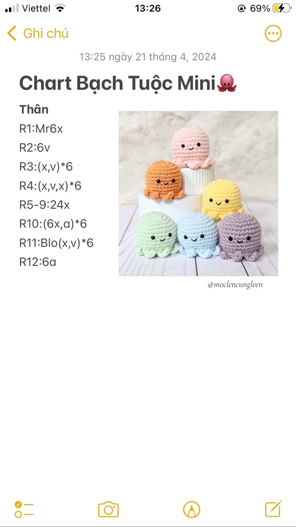 Chart Móc Len Bạch Tuộc Mini Nhiều Màu Dễ Thương