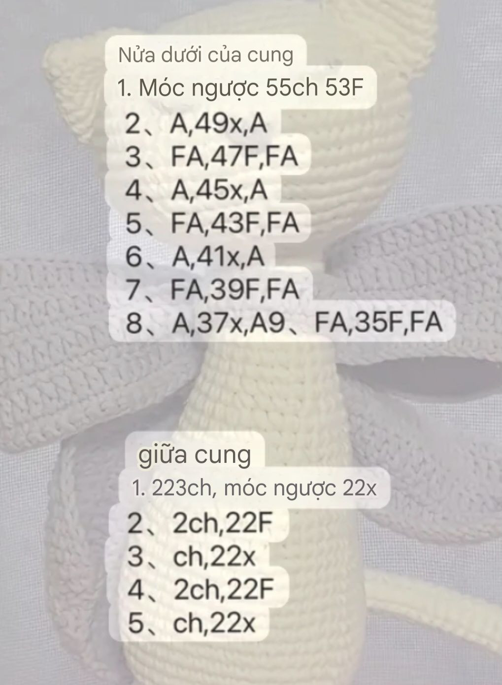 Chart Móc Len Bạn Gái Mèo Tom Màu Kem Và Nơ Tím