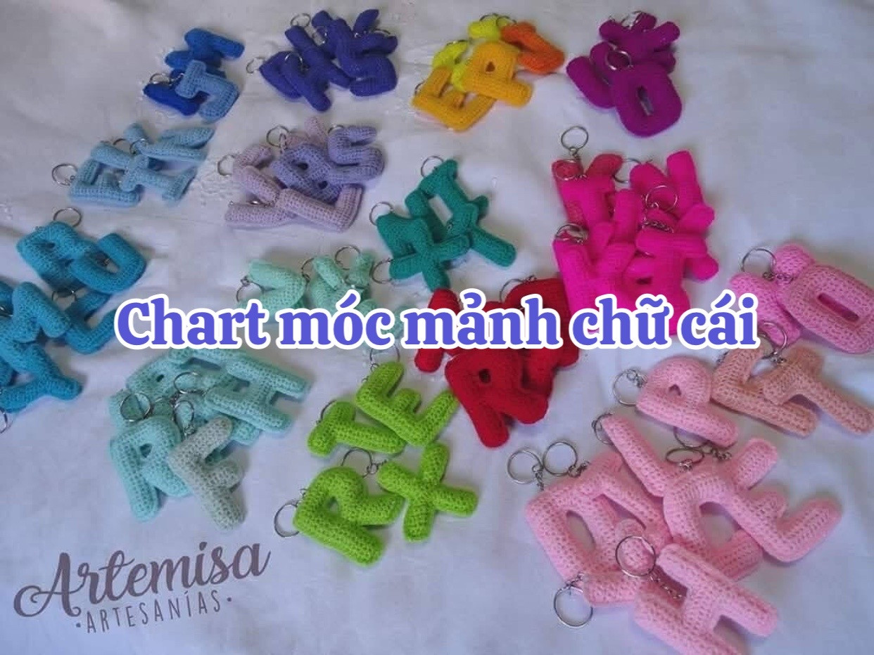 Chart móc len bảng chữ cái đầy đủ màu sắc