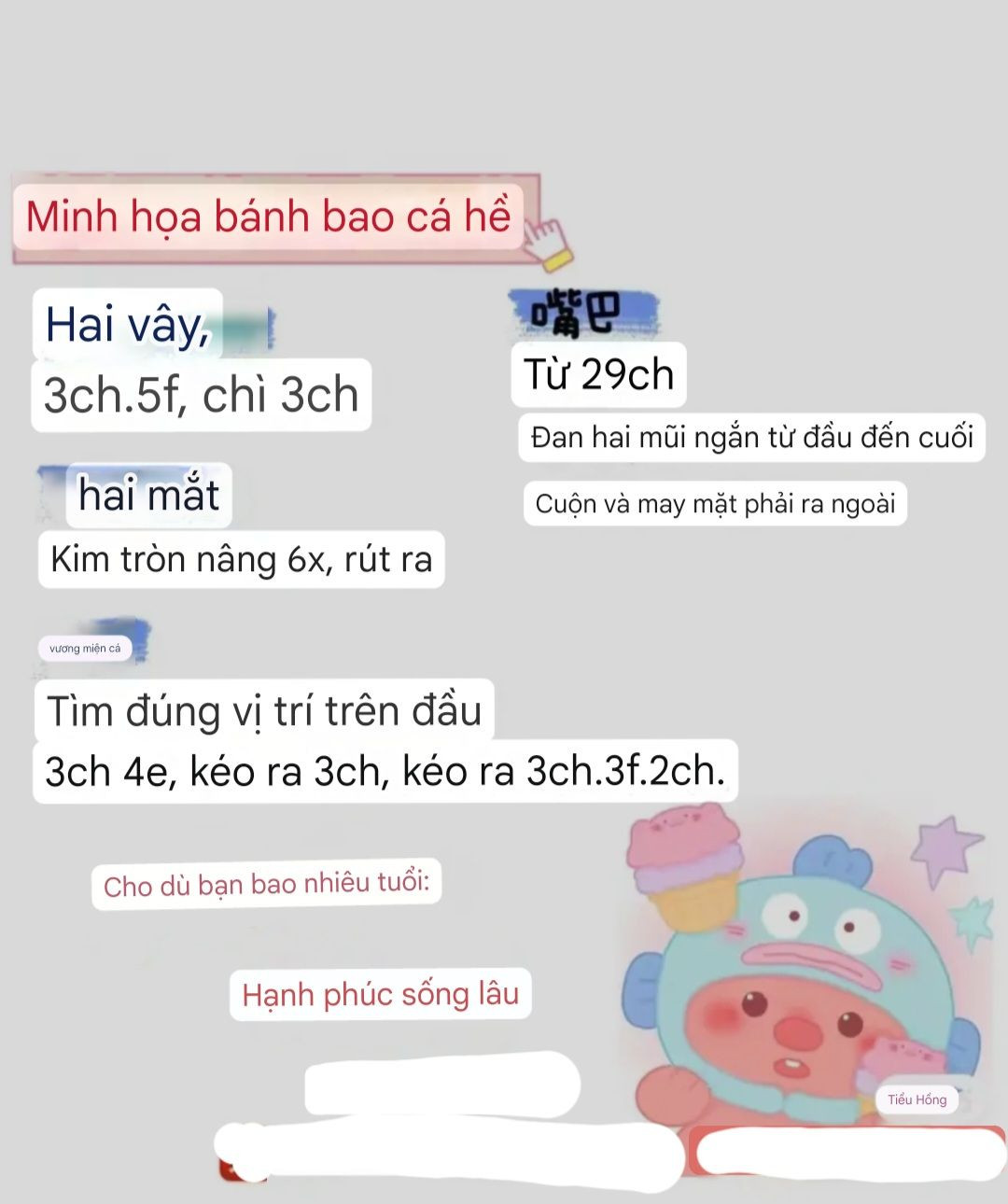Chart Móc Len Bánh Bao Cá Hề Màu Xanh Hồng