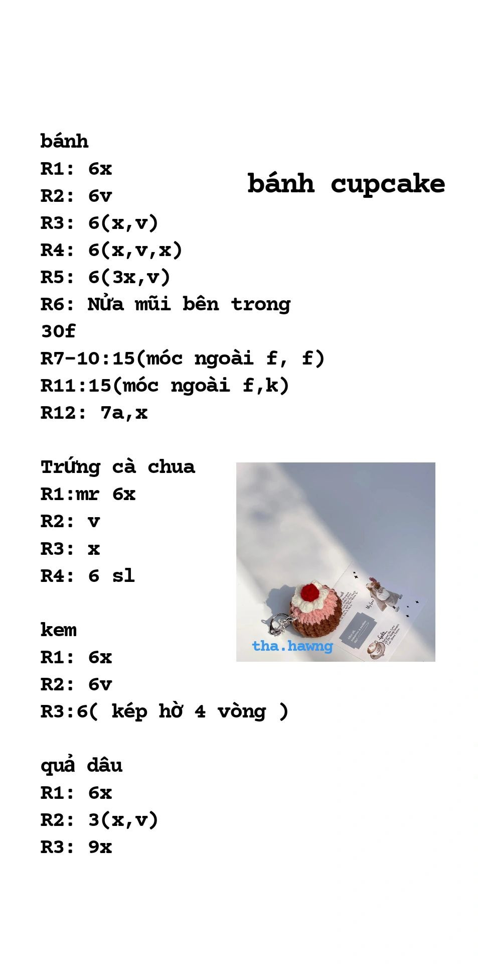 Chart móc len bánh cupcake kèm kem và dâu