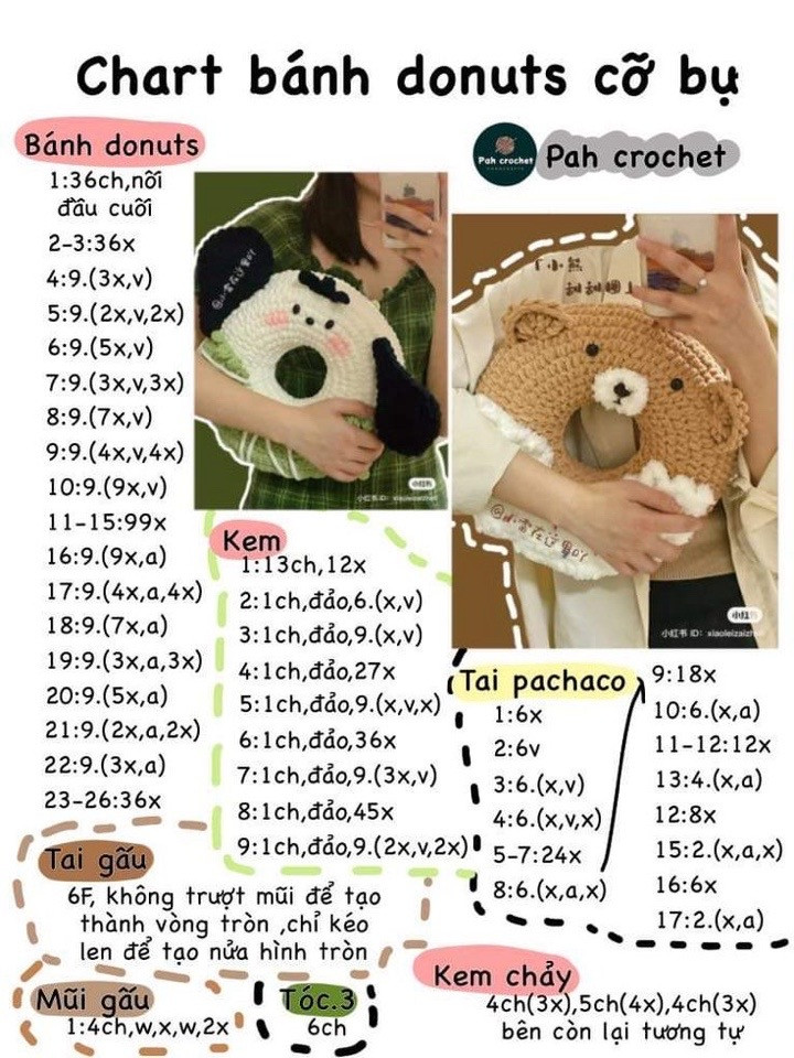 Chart móc len bánh donut gấu và chồn Pachacco dễ thương