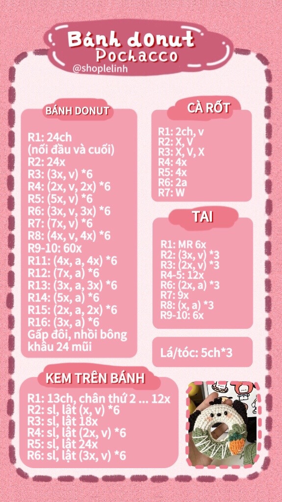 Chart móc len Bánh donut Pochacco màu xanh trắng