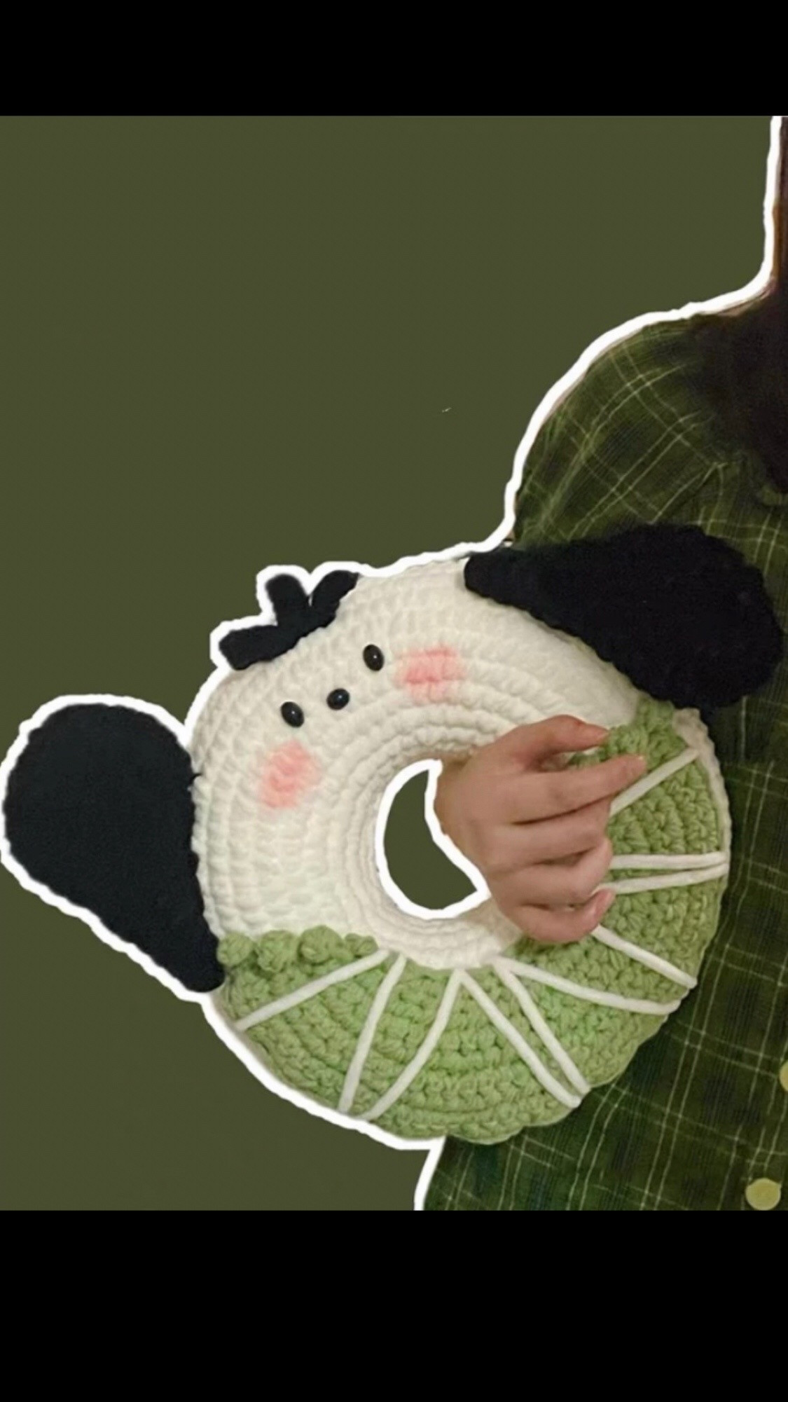 Chart móc len Bánh donut Pochacco màu xanh trắng