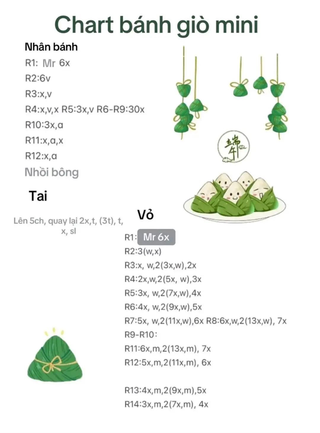 Chart móc len bánh giò mini nhân Hello Kitty, Heo, Gấu dễ thương