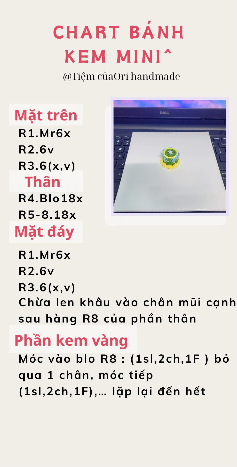 Chart móc len bánh kem mini xanh vàng dễ thương
