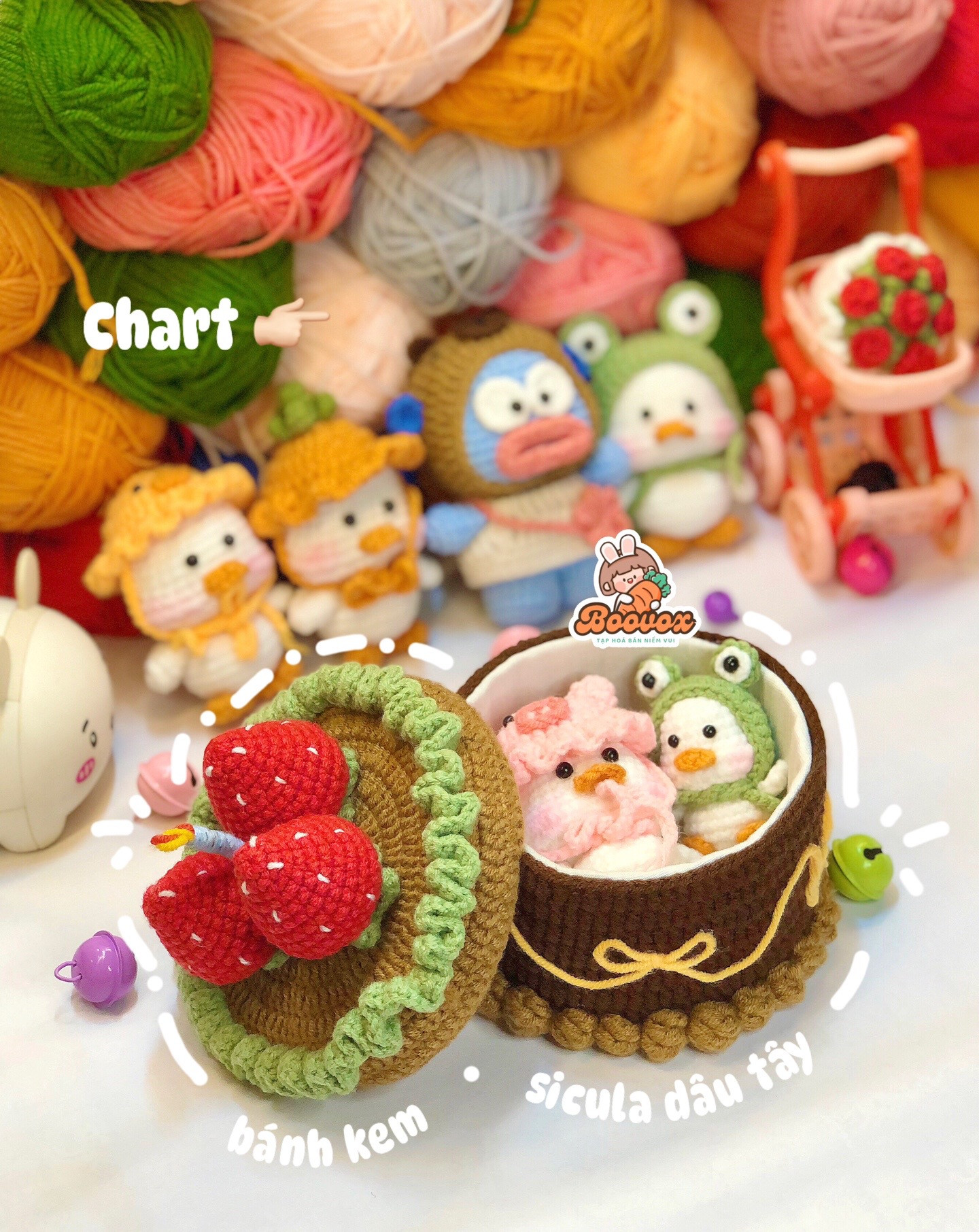 Chart móc len Bánh Kem Sicula Dâu Tây dễ thương