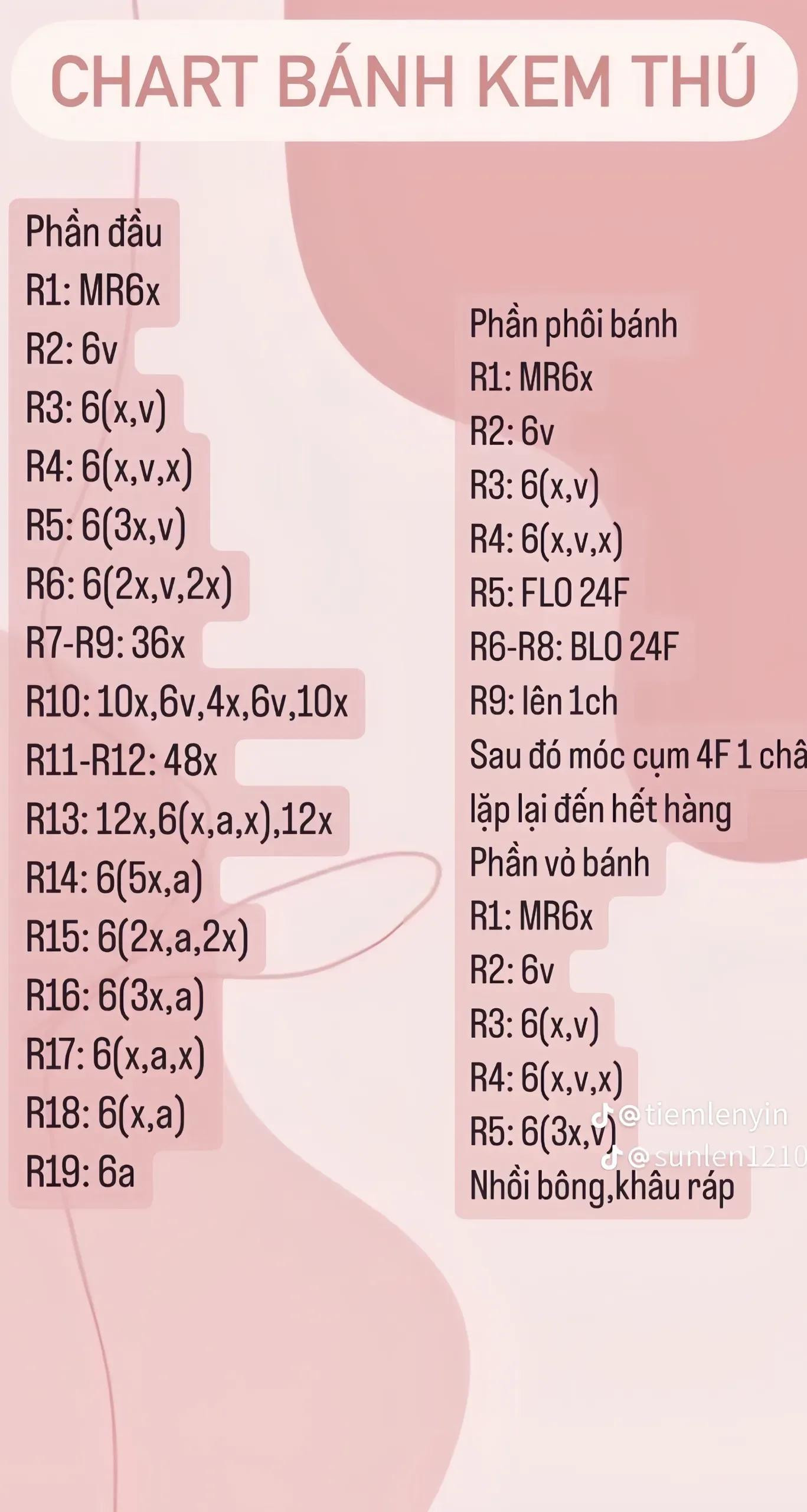 Chart móc len Bánh Kem Thú dễ thương: Mèo, Thỏ, Gấu