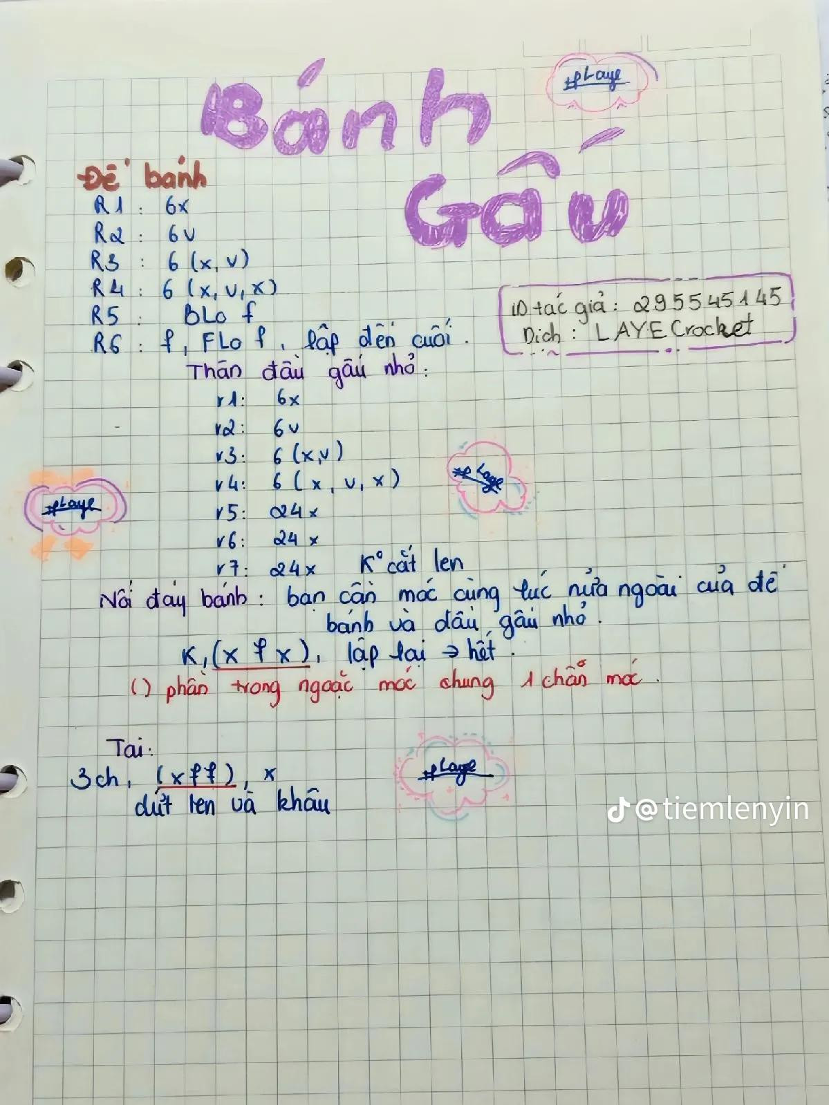 Chart móc len Bánh Kem Thú dễ thương: Mèo, Thỏ, Gấu