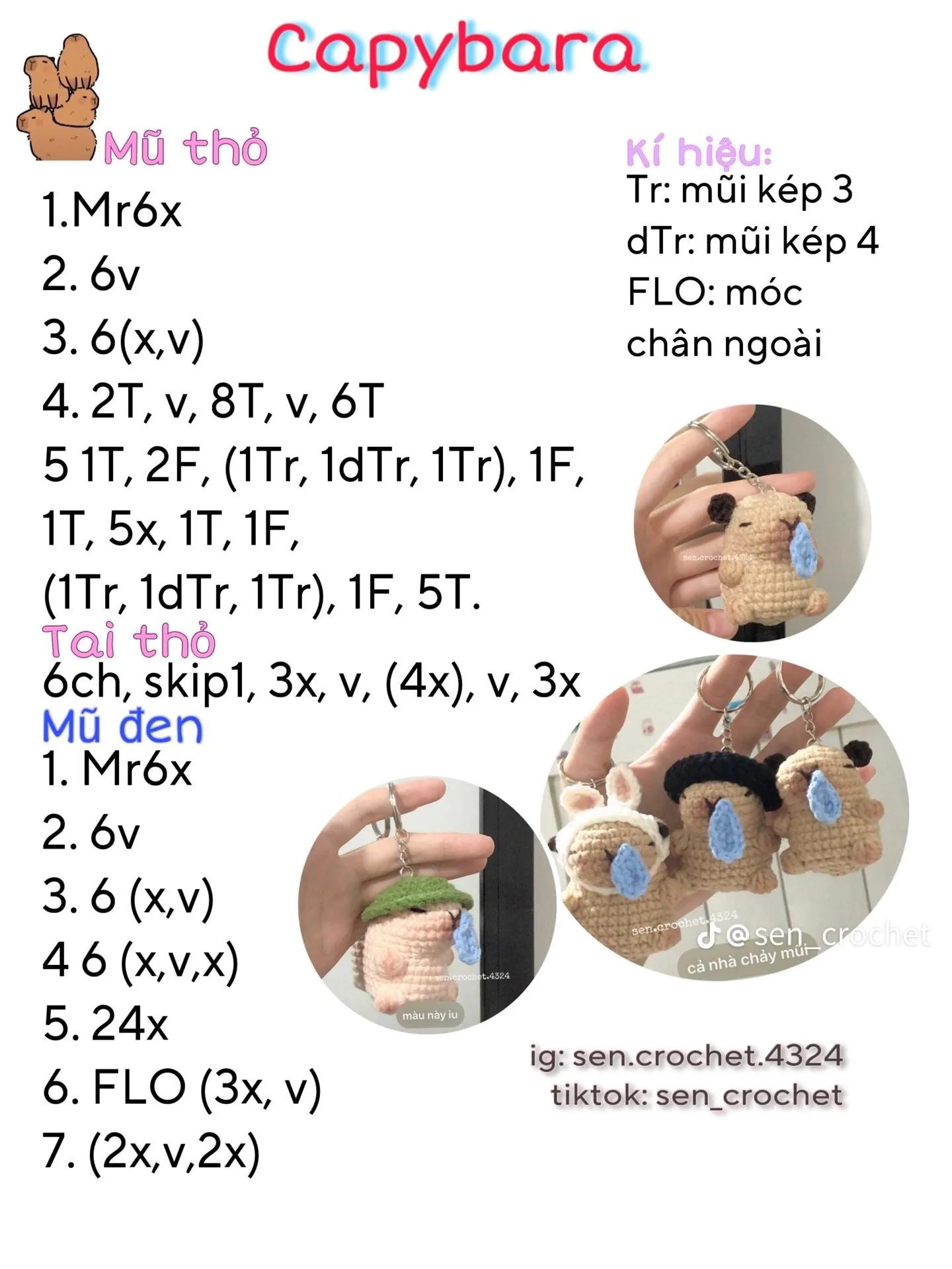 Chart móc len Bánh Kem Thú dễ thương: Mèo, Thỏ, Gấu