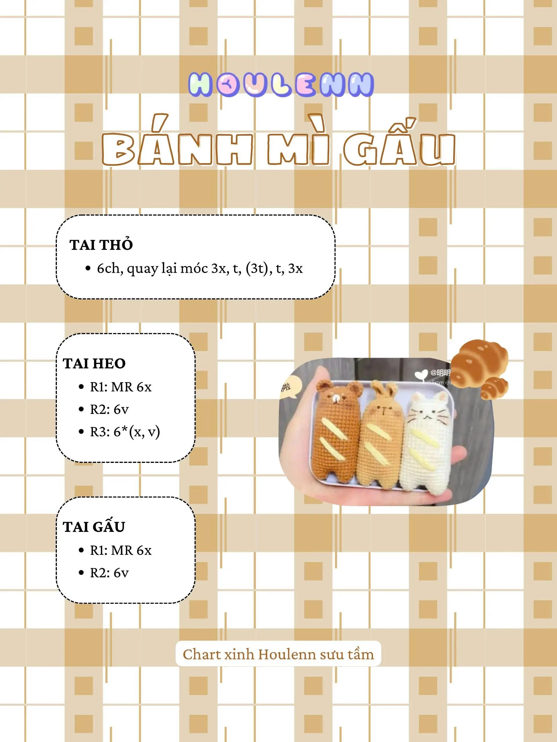 Chart móc len Bánh Mì Gấu - Hướng dẫn chi tiết thân và tai