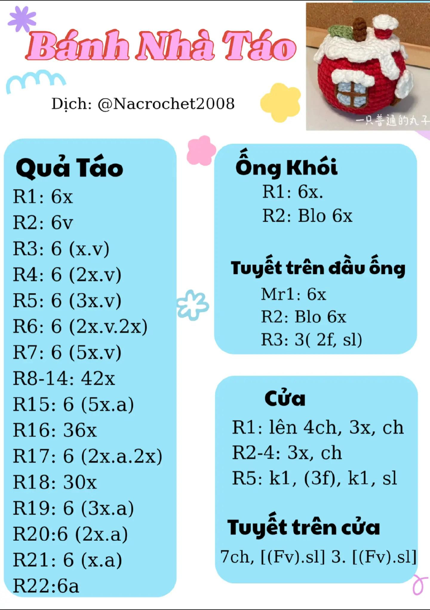 Chart móc len Bánh Nhà Táo - Hướng dẫn chi tiết từng hàng