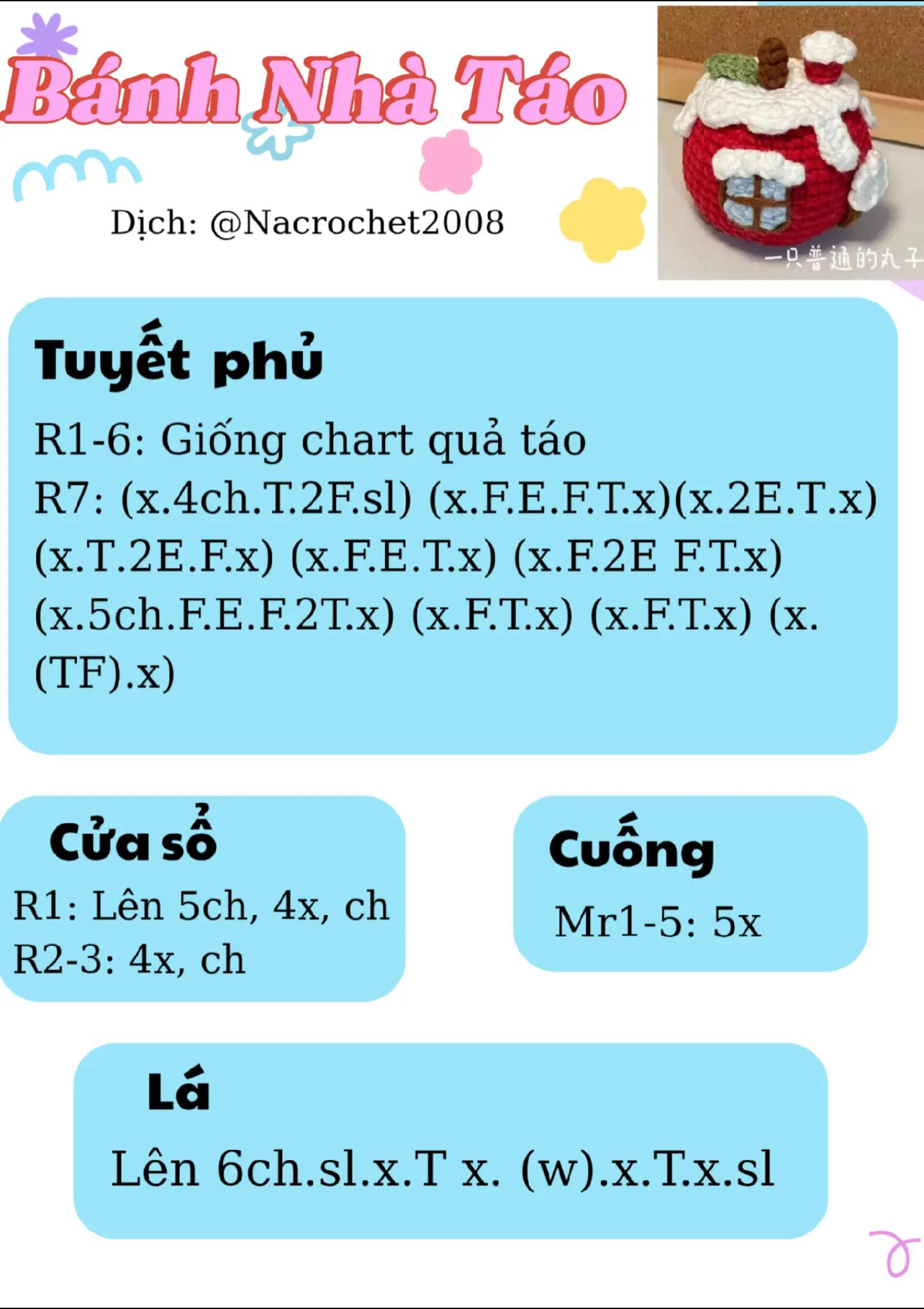Chart móc len Bánh Nhà Táo - Hướng dẫn chi tiết từng hàng