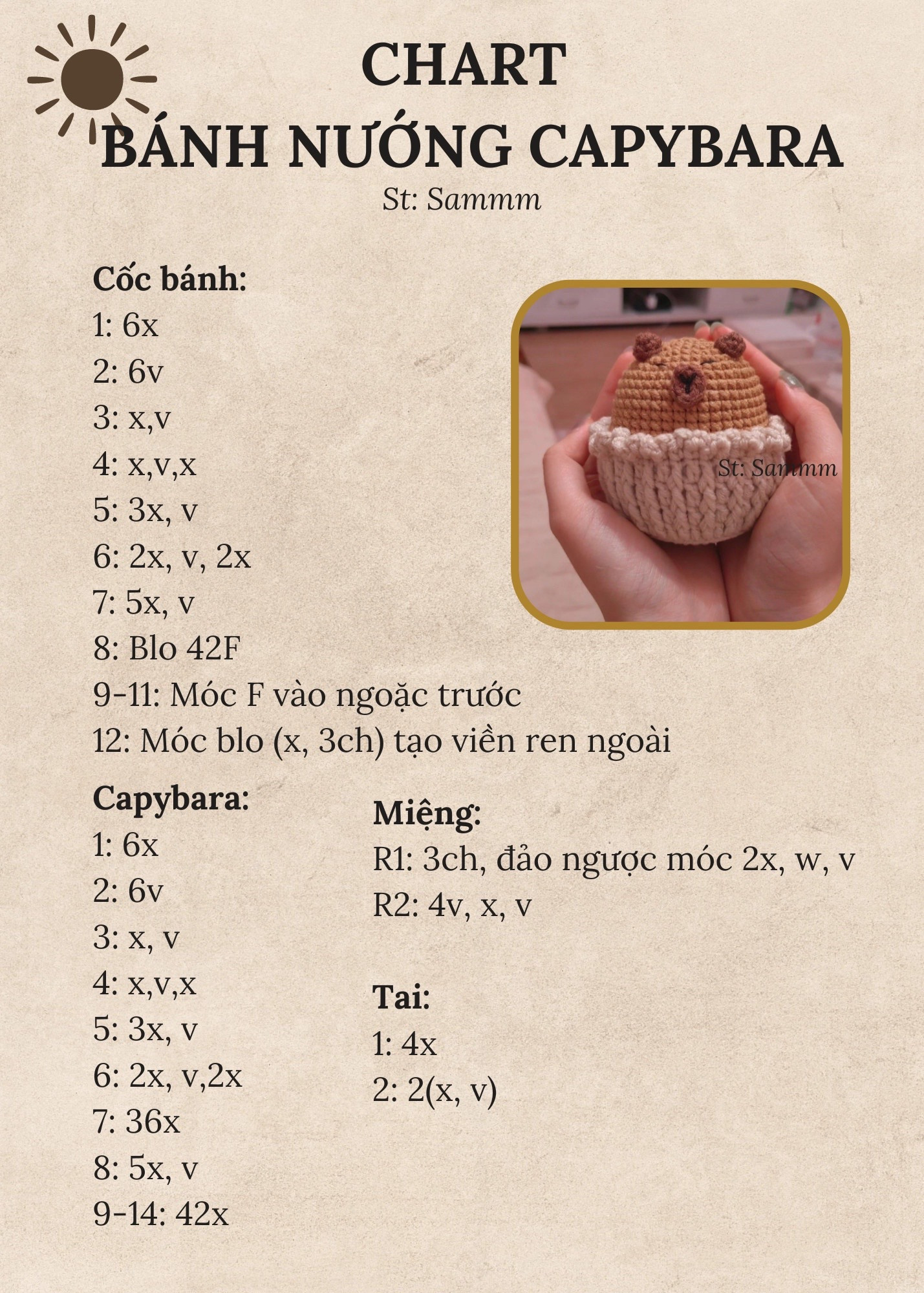 Chart Móc Len Bánh Nướng Capybara Dễ Thương