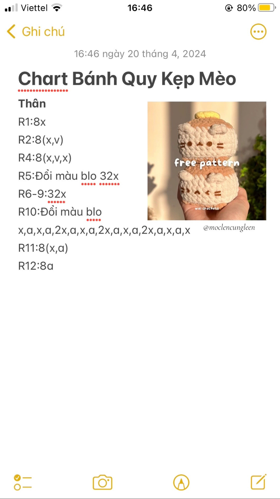 Chart Móc Len Bánh Quy Kẹp Mèo Dễ Thương