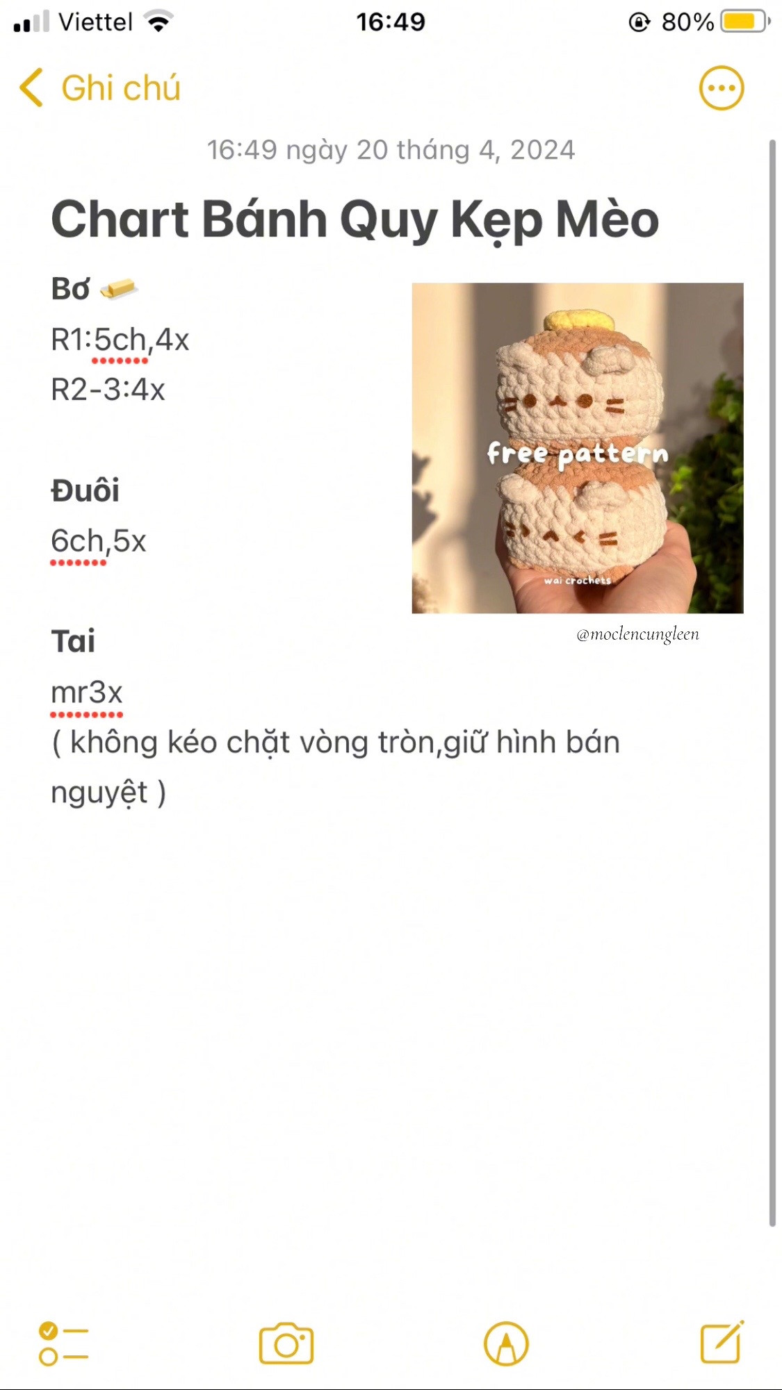Chart Móc Len Bánh Quy Kẹp Mèo Dễ Thương