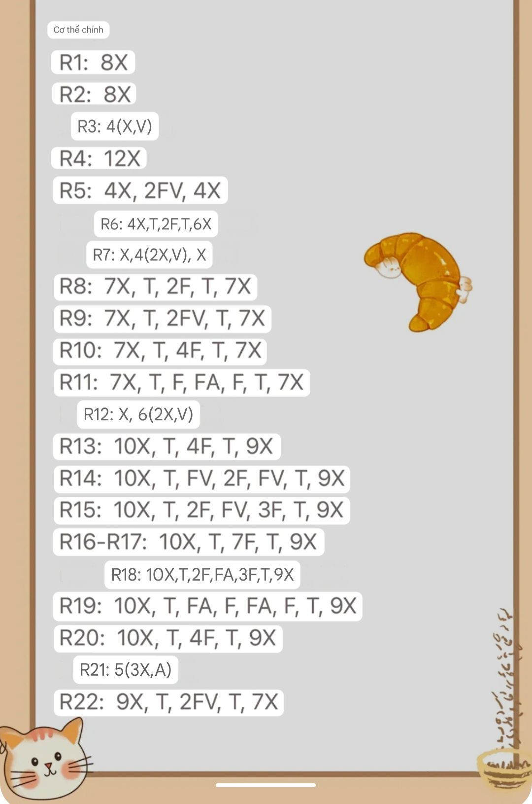 Chart Móc Len Bánh Sừng Trâu Amigurumi Dễ Thương