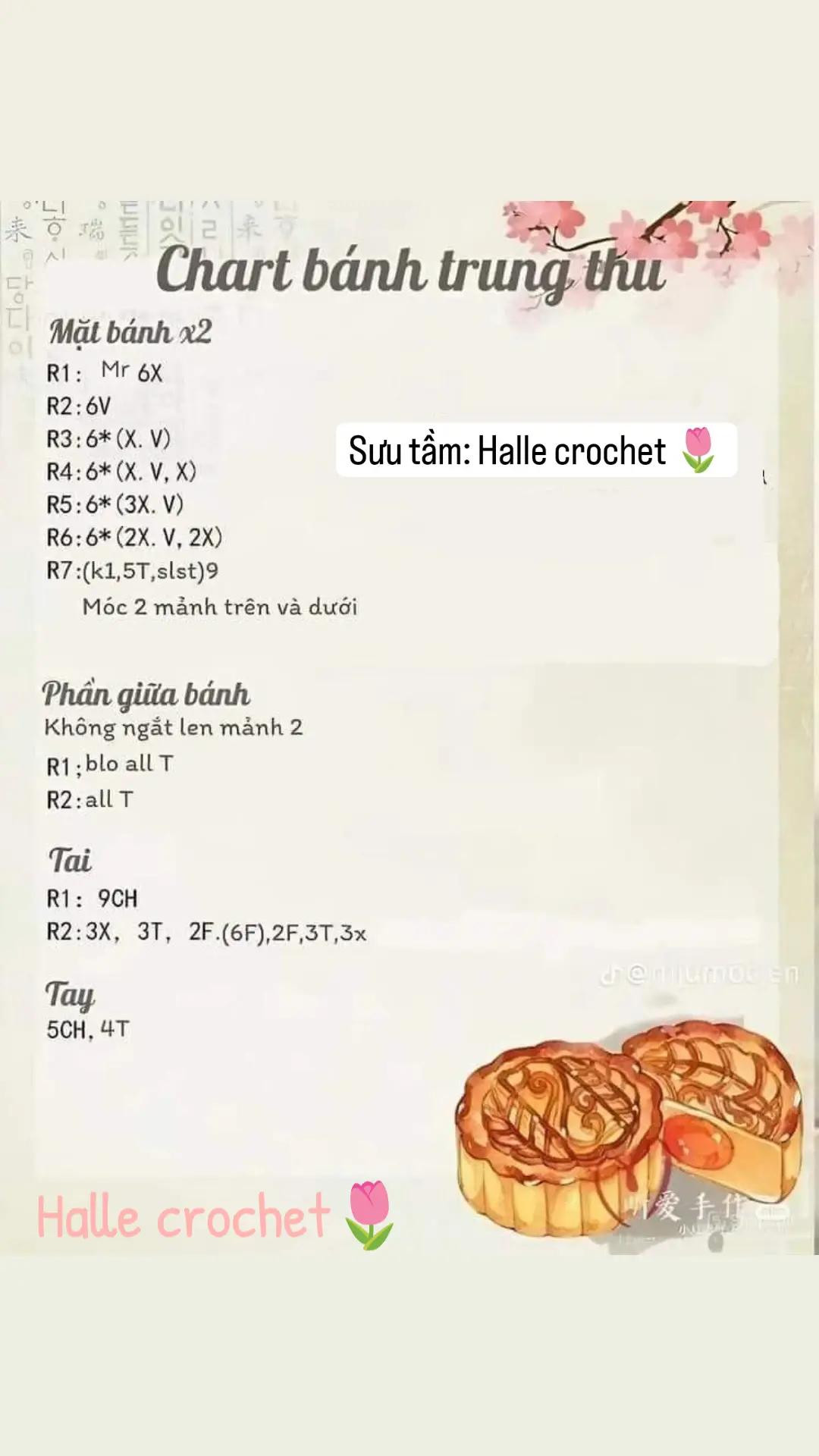 Chart móc len Bánh Trung Thu dễ thương có tai thỏ và hoa trang trí