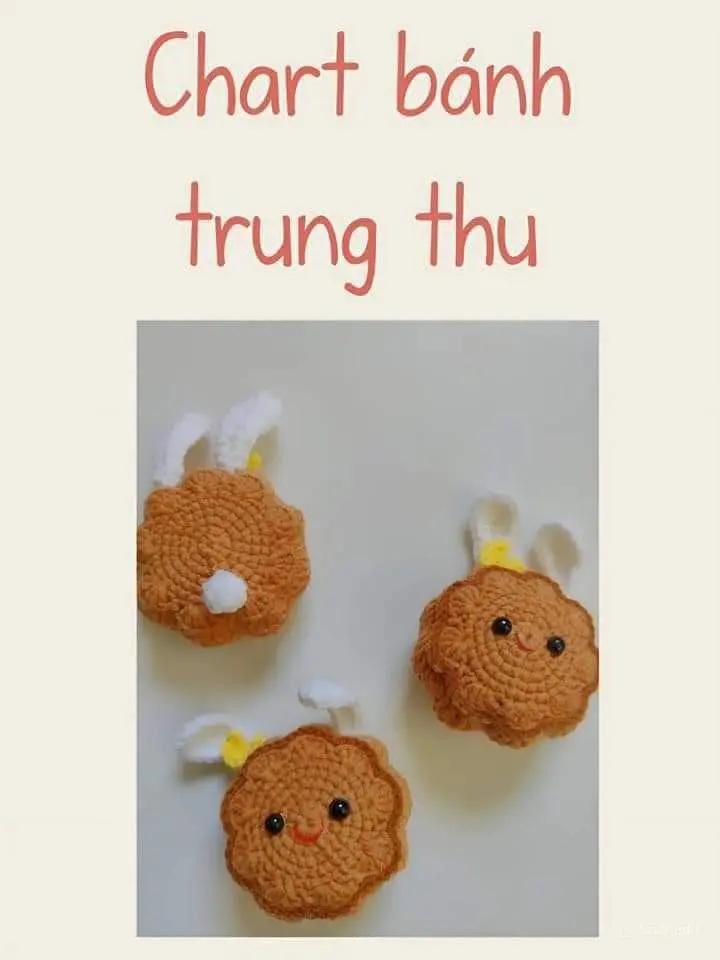 Chart móc len Bánh Trung Thu dễ thương có tai thỏ và hoa trang trí
