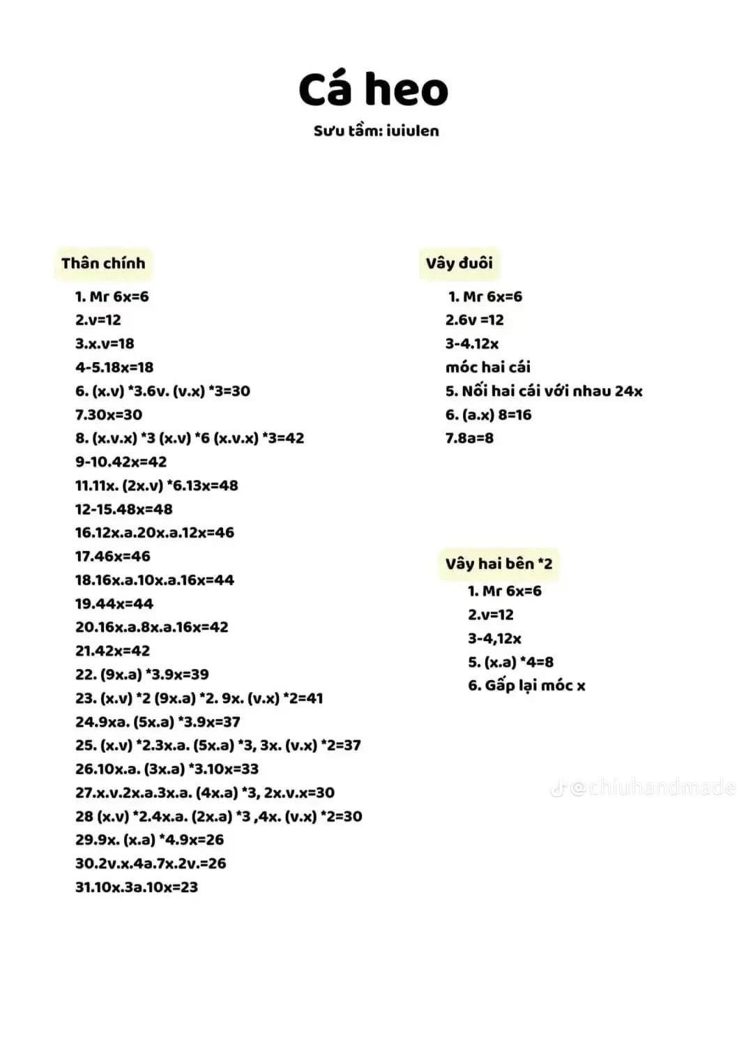 Chart móc len bé cá heo trắng dễ thương
