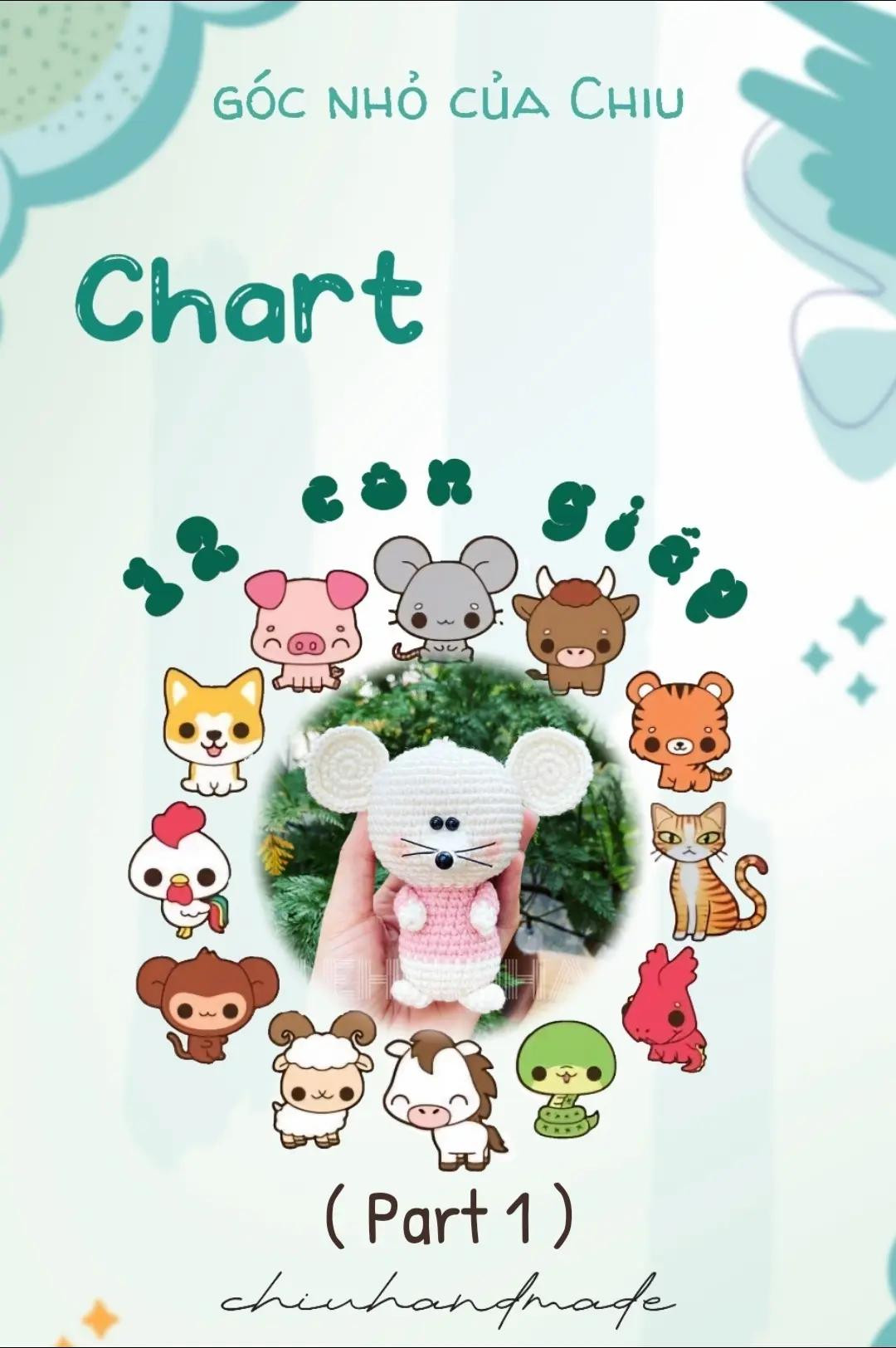 Chart móc len Bé chuột dễ thương - Hướng dẫn chi tiết đầu, thân, tay, chân