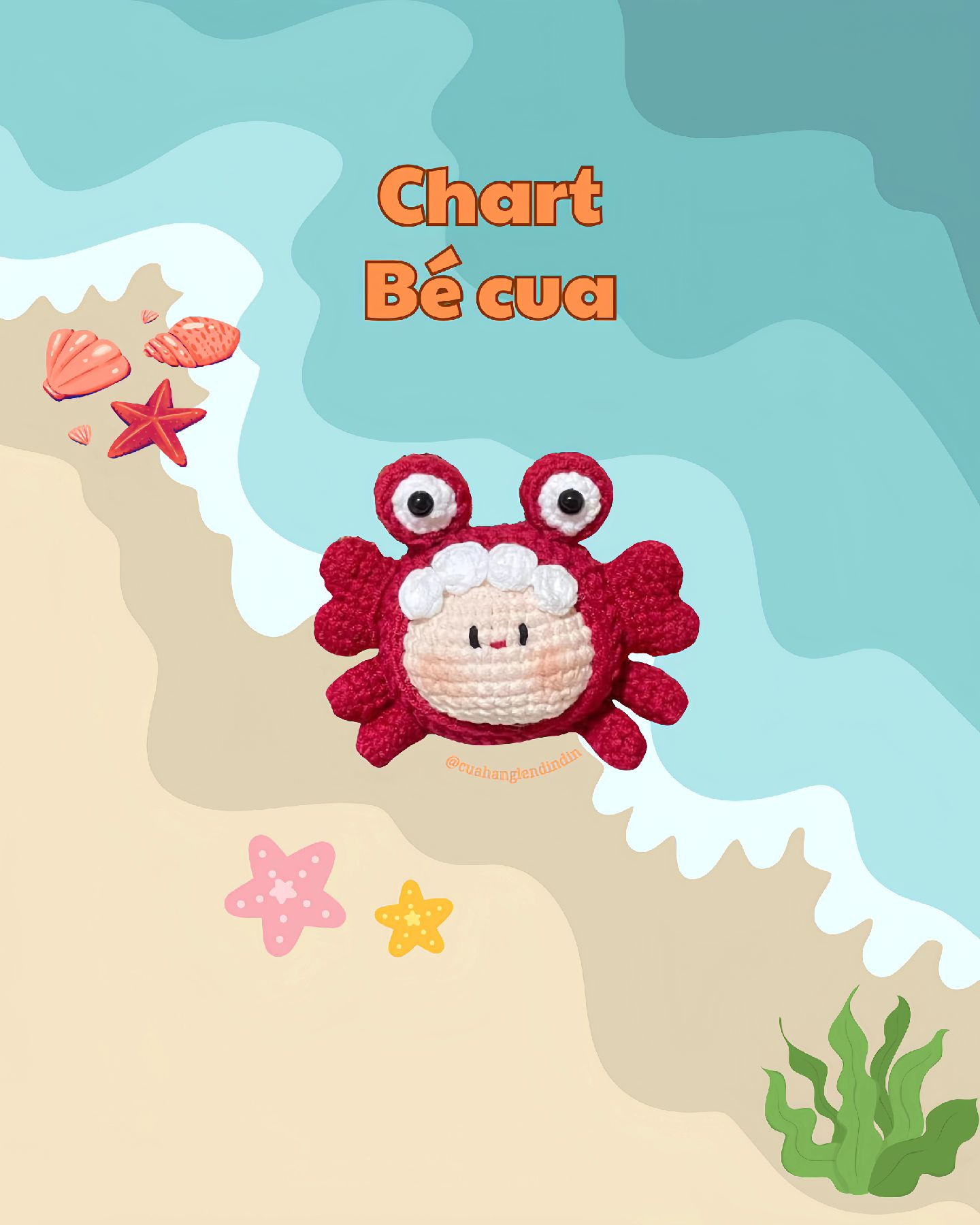 Chart móc len Bế cua handmade dễ thương màu đỏ