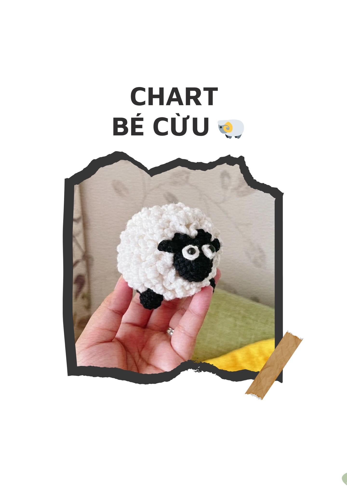 Chart móc len BÉ CỪU amigurumi dễ thương, hướng dẫn chi tiết từng hàng cho thân, lông, đầu và chân