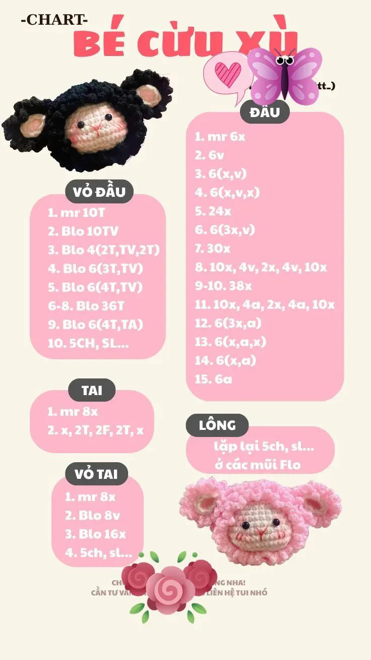 Chart móc len BÉ CỪU XÙ - Hướng dẫn chi tiết từng phần