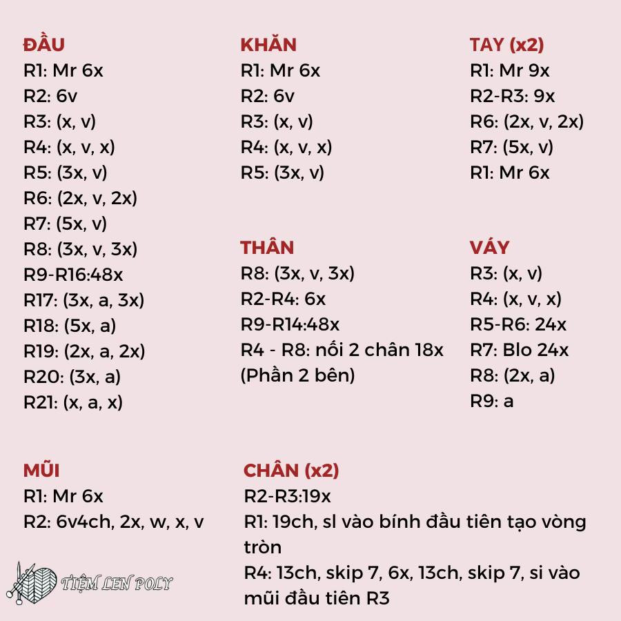 Chart Móc Len Bé Heo Đội Khăn Tắm