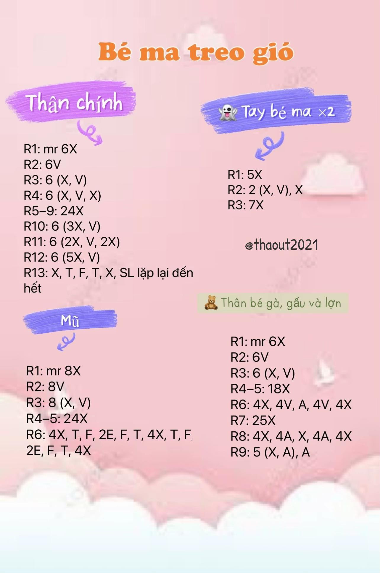 Chart móc len bé ma treo gió Halloween dễ thương