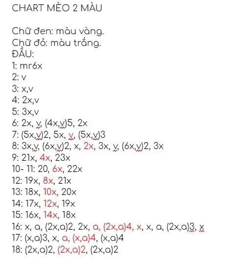 Chart móc len bé mèo cute và chart mèo trắng, hướng dẫn chi tiết từng hàng