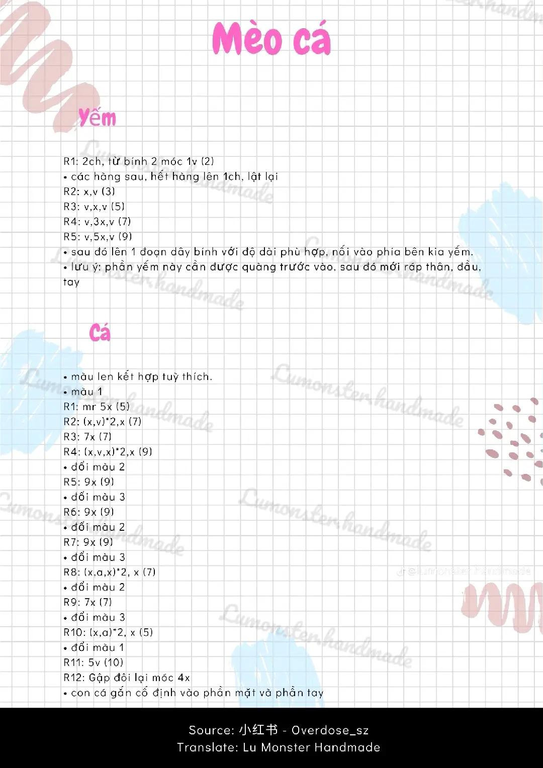 Chart móc len bé mèo cute và chart mèo trắng, hướng dẫn chi tiết từng hàng