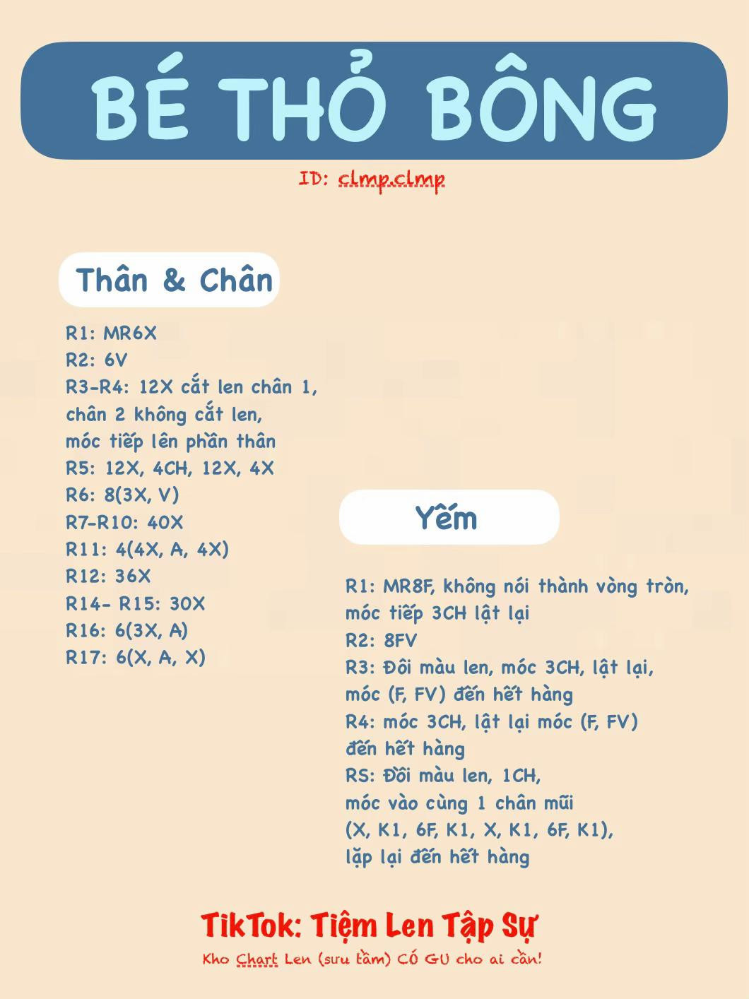 Chart Móc Len Bé Thỏ Bông - Hướng Dẫn Chi Tiết Từ Đầu Đến Yếm